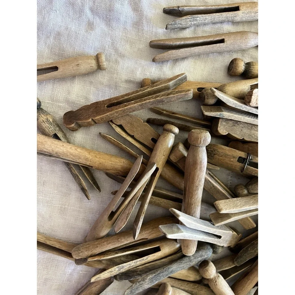 Antique Vintage Wood Clothes Clothing Pins 99 pcs French Country Romantic Decor